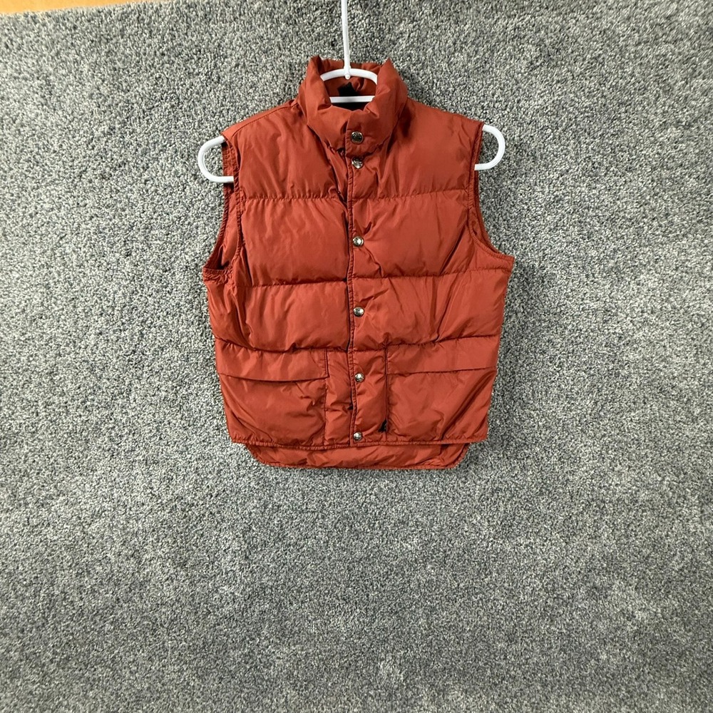 Woolrich Vintage Puffer Vest Burnt Orange Rust Quilted Snap Front Mens Small
